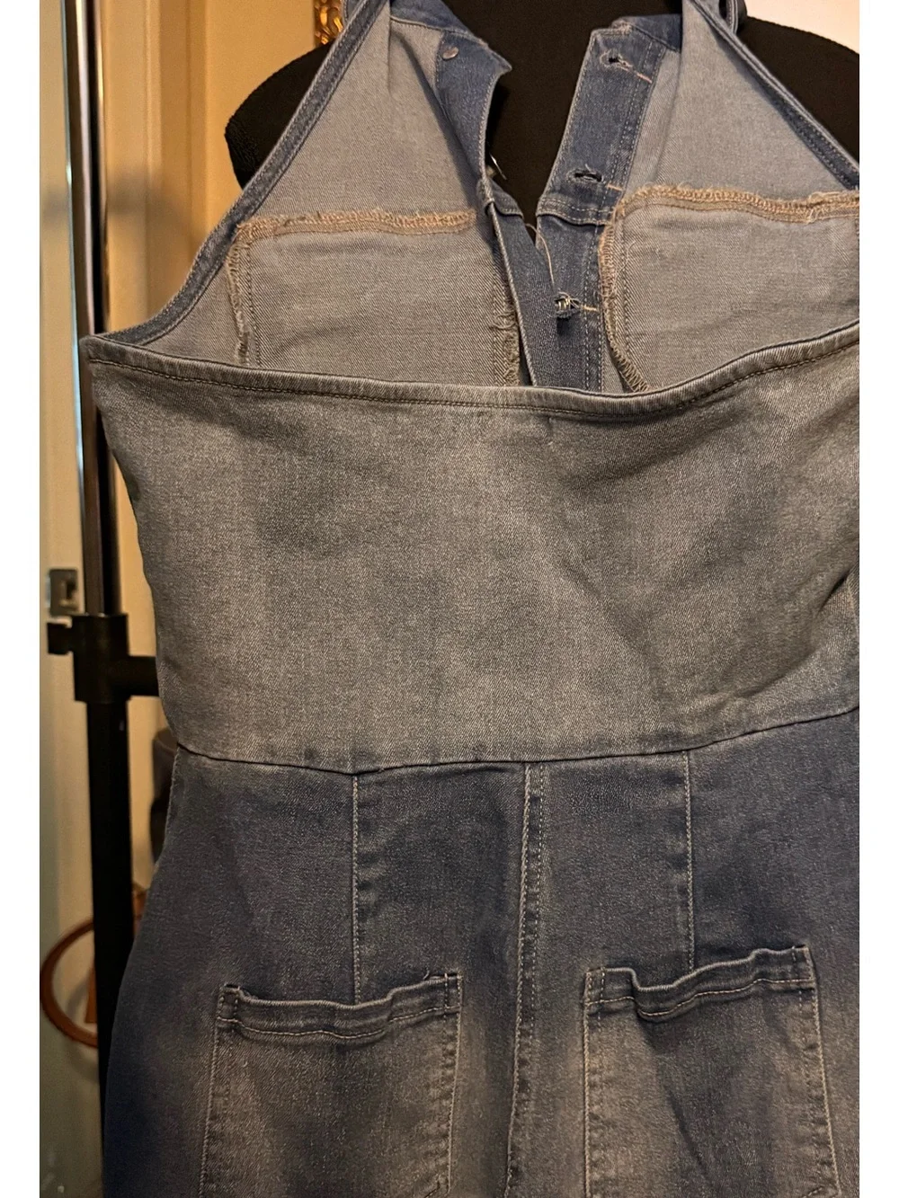 Timing Light Wash Denim Halter Jumpsuit